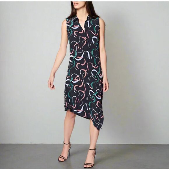 Equipment Silk Sleeveless Shirt Dress Extra Small XS Blue Midi Asymmetric Ribbon - Picture 3 of 6
